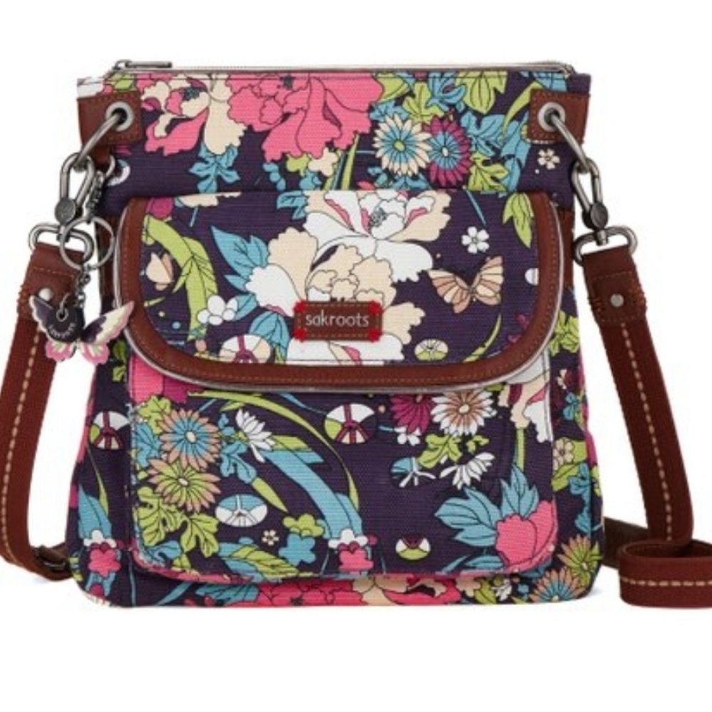 Sakroots Violet Flower Power Flap Pocket Crossbody